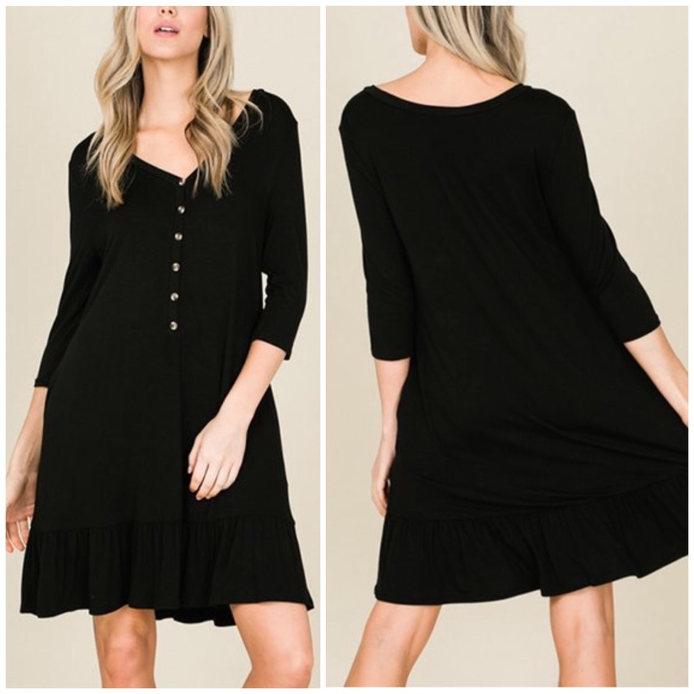 ☀️BLACK BUTTON DOWN RUFFLED DRESS - Picture 3 of 10